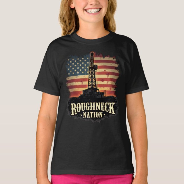 Roughnacken Nation Oilfield American Worker T Shirt (Framsida)