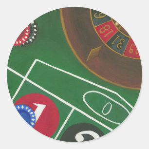 Roulette Bord med Chip och hjul Runt Klistermärke