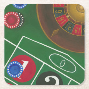 Roulette Bord med Chip och hjul Underlägg Papper Kvadrat