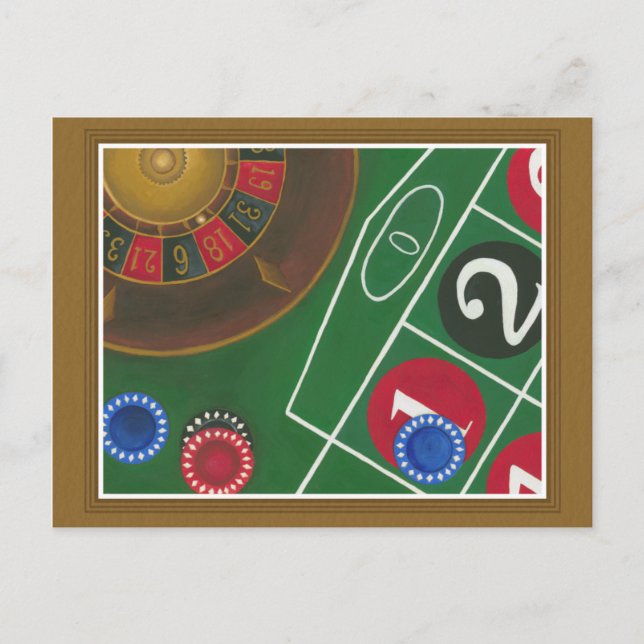 Roulette Bord med Chip och Wheel Vykort (Framsida)