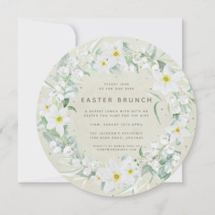 Round Beige + vit Blommigt Brunch med frisk andedr Inbjudningar