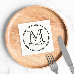 Round Black Gräns Namn Monogram Pappersservett