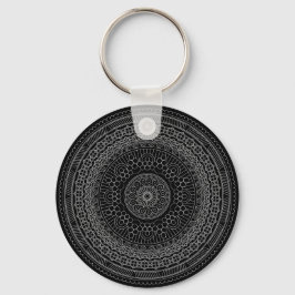 Round Black Mandala v3 Nyckelring