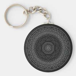Round Black Mandala v3 Nyckelring