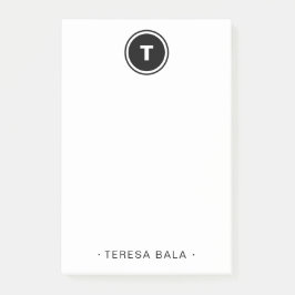 Round Black White Minimal Modern Monogram Post-it Block