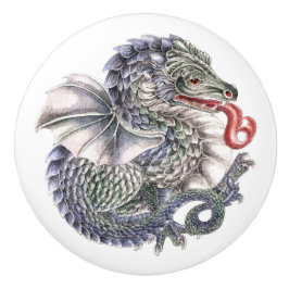 Round blue dragon ceramic knob knopp