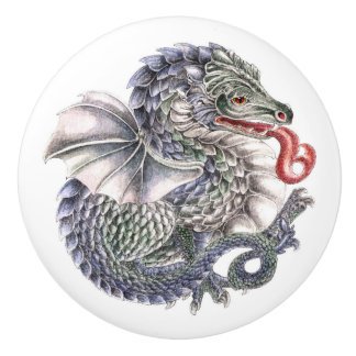 Round blue dragon ceramic knob knopp