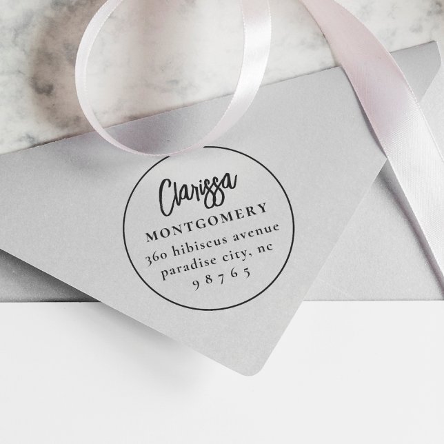 Round Boho Modern Custom Name & Returadress Självfärgande Stämpel (Stamp Mockup)