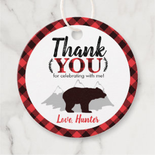 Round Buffalo Play Bear Lumberjack Birthday Gåvor Etiketter