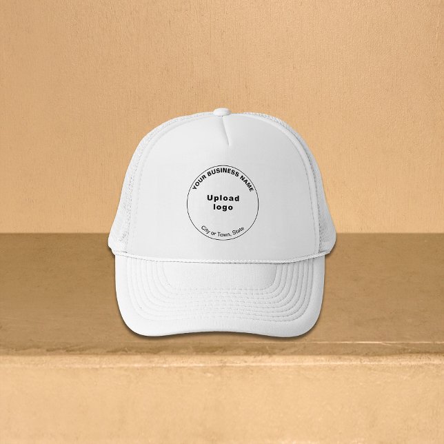 Round Business Brand on White Truckerkeps (Round shape business brand on white trucker hat)
