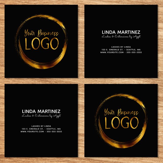 Round Business Logotyp på Black Promo Fyrkantigt Visitkort (Round Business Logo on Black Promo Square Business Card)