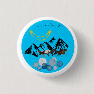 Round Button with Kazakhstan Cultural Design Knapp