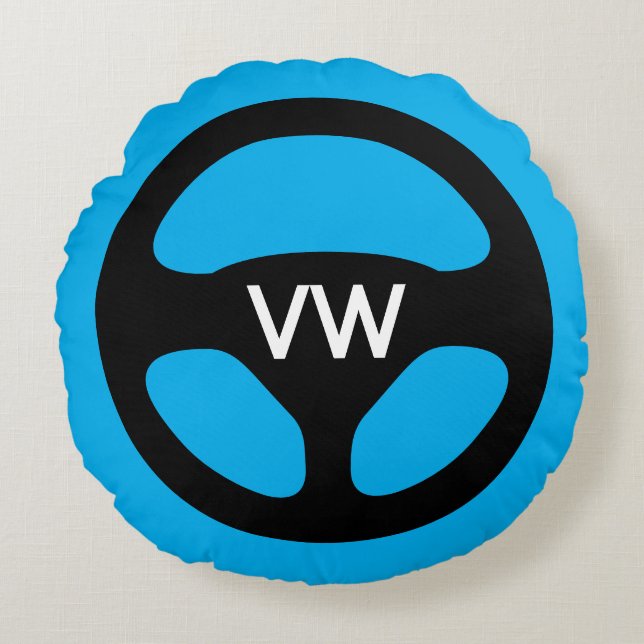 Round car steering wheel custom monogrammed rund kudde (Framsidan)