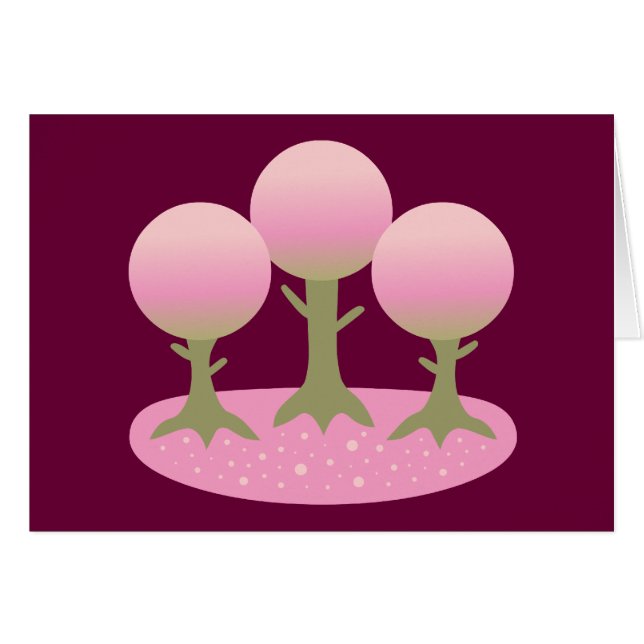 Round Cherry Blommar Träd Hälsningskort (Framsidan Horizontal)