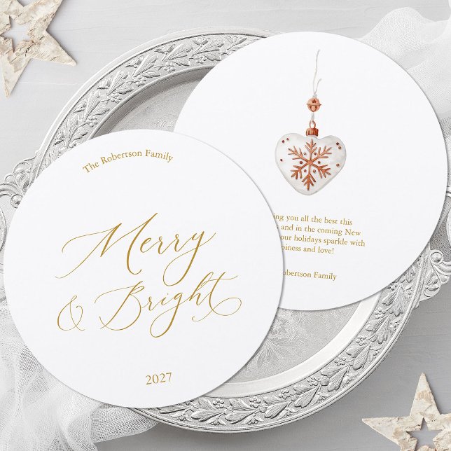 Round Christmas Card with Gold Script Inbjudningar (Skapare uppladdad)