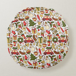 Round Christmas Doodle Pillow Rund Kudde