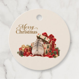 Round Christmas Hamster Gift Tag Gåvor Etiketter
