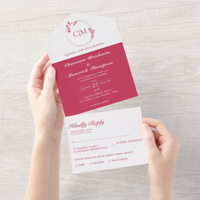 Round Classic Viva Magenta Monogram Bröllop (Avrivbar del)