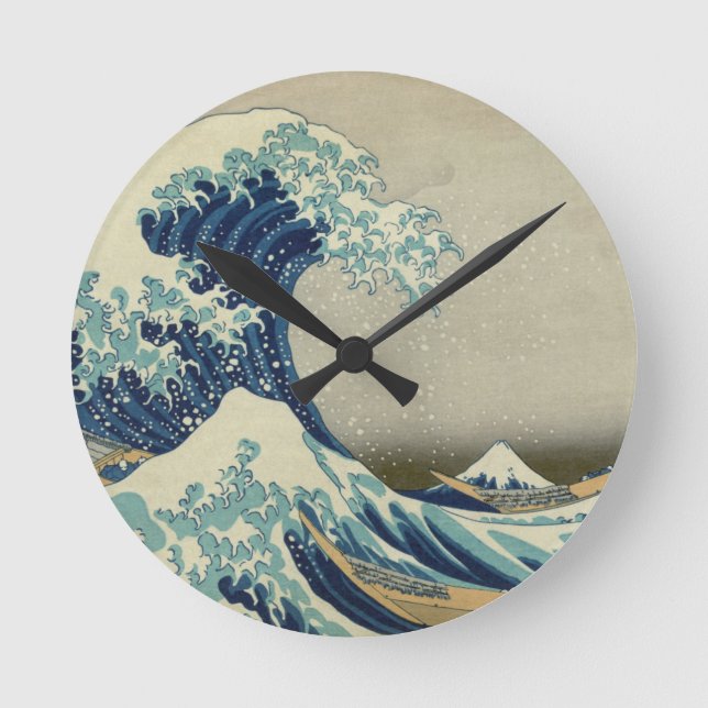 Round clock: "Great Wave off Kanagawa" by Hokusai Rund Klocka (Framsida)