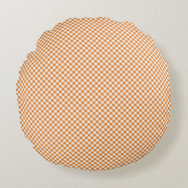 Round cushion with a brown and white gingham  rund kudde