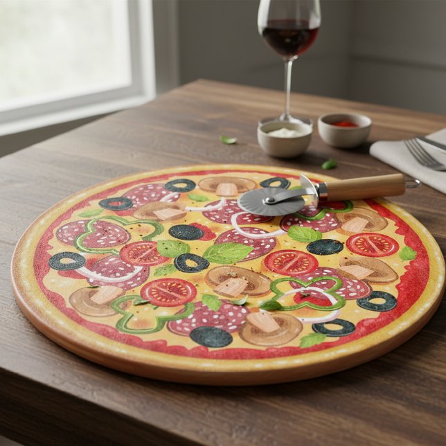 Round Cutting Board  Illustration Whole Pizza (Skapare uppladdad)