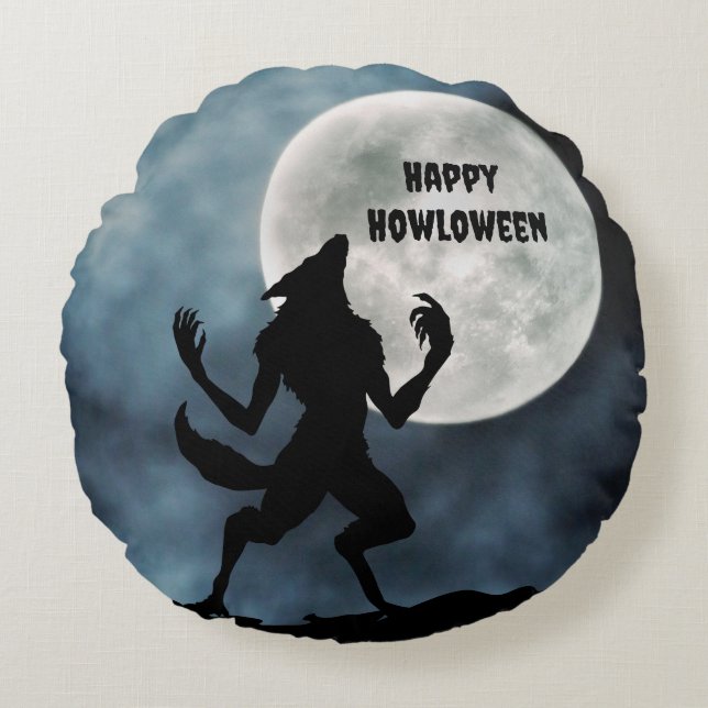 Round Dekorativ kudde, Howling Werevarg Rund Kudde (Framsidan)