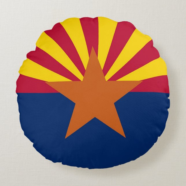 Round Dekorativ kudde med flagga Arizona, USA (Framsidan)