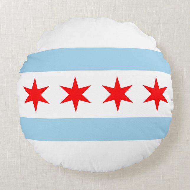 Round Dekorativ kudde med flagga av Chicago, Illin (Framsidan)