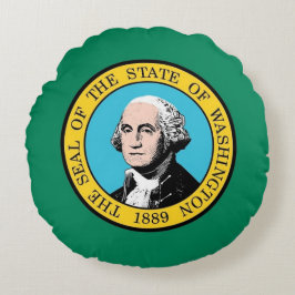 Round Dekorativ kudde med flagga av Washington, US