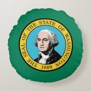Round Dekorativ kudde med flagga av Washington, US