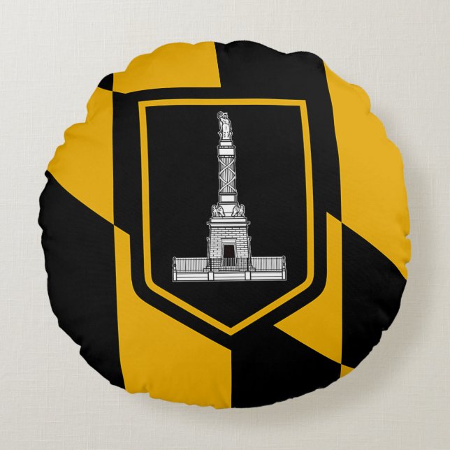 Round Dekorativ kudde med flagga Baltimore, USA (Framsidan)