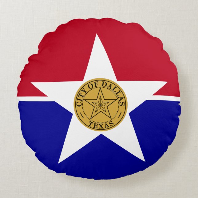 Round Dekorativ kudde med flagga Dallas USA (Framsidan)