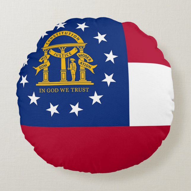 Round Dekorativ kudde med flagga Georgia, USA (Framsidan)