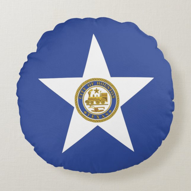Round Dekorativ kudde med flagga Houston USA (Framsidan)