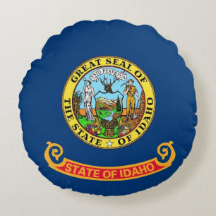 Round Dekorativ kudde med flagga Idaho, USA