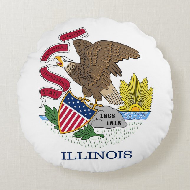 Round Dekorativ kudde med flagga Illinois, USA (Framsidan)