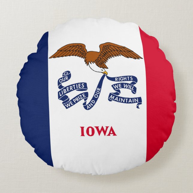 Round Dekorativ kudde med flagga Iowa, USA (Framsidan)