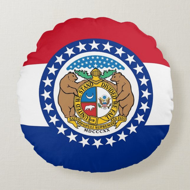 Round Dekorativ kudde med flagga Missouri, Förenta (Framsidan)