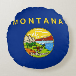 Round Dekorativ kudde med flagga Montana, USA