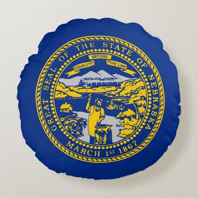 Round Dekorativ kudde med flagga Nebraska, USA (Framsidan)