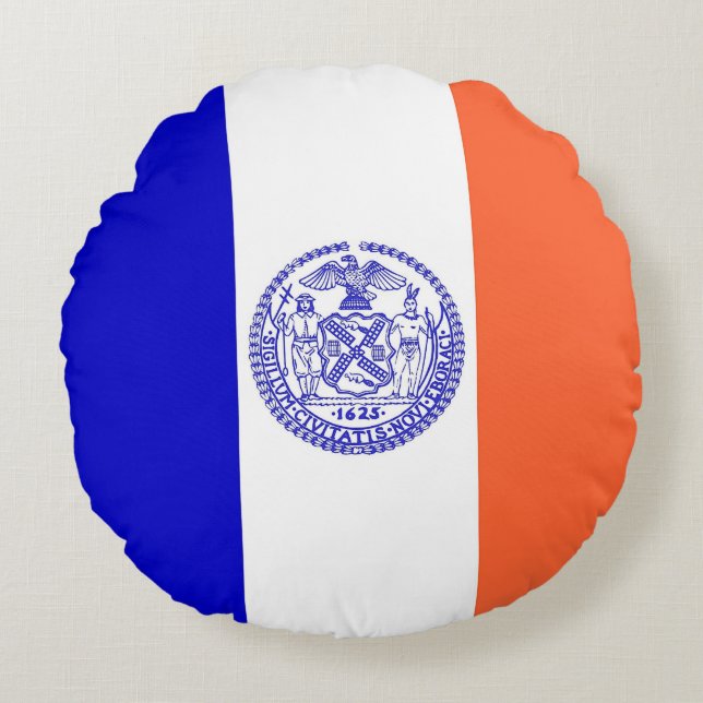 Round Dekorativ kudde med flagga New York City, US (Framsidan)