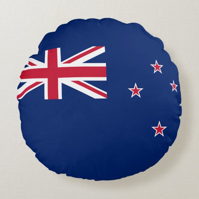 Round Dekorativ kudde med flagga Nya Zeeland (Framsidan)