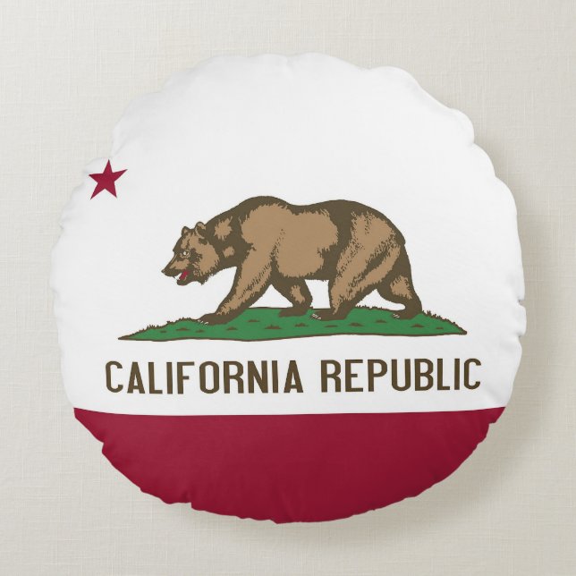 Round Dekorativ kudde med flagga of California, US (Framsidan)