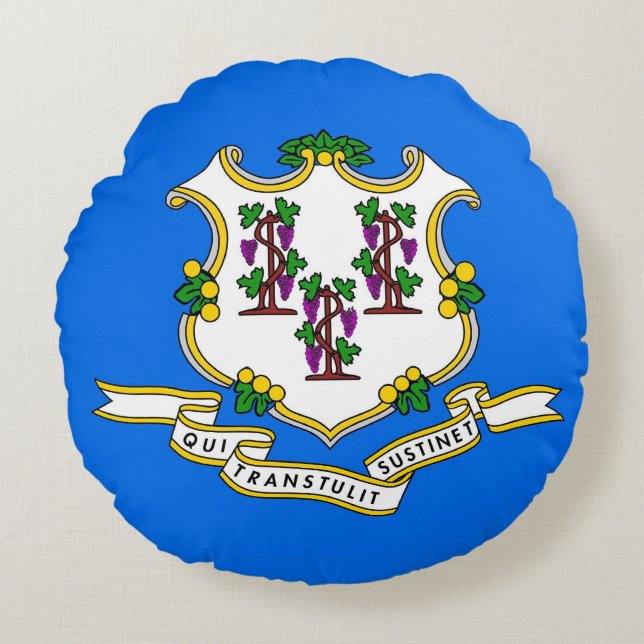 Round Dekorativ kudde med flagga of Connecticut, U (Framsidan)