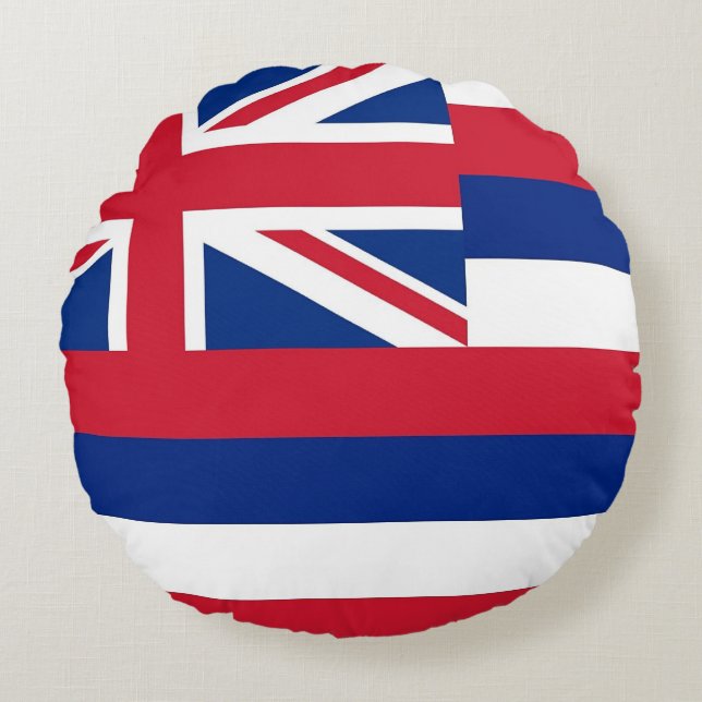 Round Dekorativ kudde med flagga of Hawaii, USA (Framsidan)