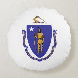 Round Dekorativ kudde med flagga of Massachusetts,