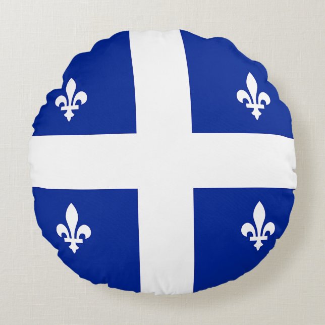Round Dekorativ kudde med flagga of Quebec, Kanada (Framsidan)