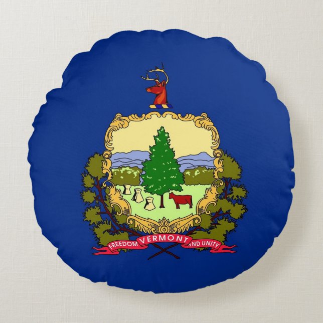 Round Dekorativ kudde med flagga of Vermont, USA (Framsidan)