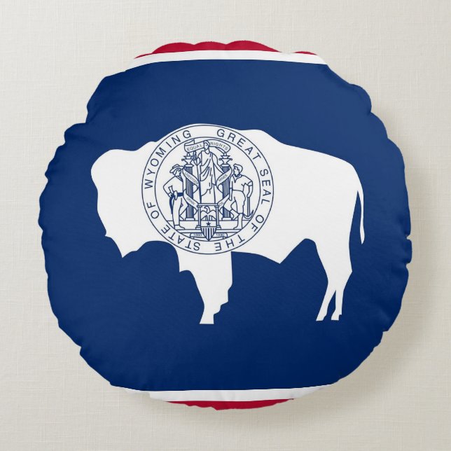 Round Dekorativ kudde med flagga of Wyoming, USA (Framsidan)