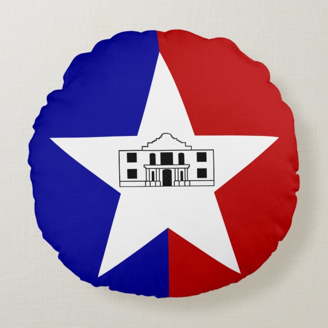 Round Dekorativ kudde med flagga San Antonio USA (Framsidan)